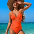 thumbnail image 5 of Puntoco Swimsuit for women Women's One Piece Swimsuit Crisscross Tummy Control Bathing Suit High Waisted Ruched Classic Retro Swimwear Orange 16-18(XL), 5 of 8