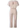 thumbnail image 6 of Fesfesfes Dressy Jumpsuit for Women Short Sleeve Round Neck Playsuit Clubwear Straight Leg Solid Color Jumpsuit With Belt, 6 of 9