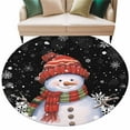 thumbnail image 2 of Red Snowman Christmas Round Area Rug 5 FT, Non Slip Bedroom Area Rug, Xmas Winter Snowflake Black Washable Soft Circular Carpet Non-Shedding Floor Mat for Kitchen Dining Room Foyer Balcony Dorm, 2 of 9