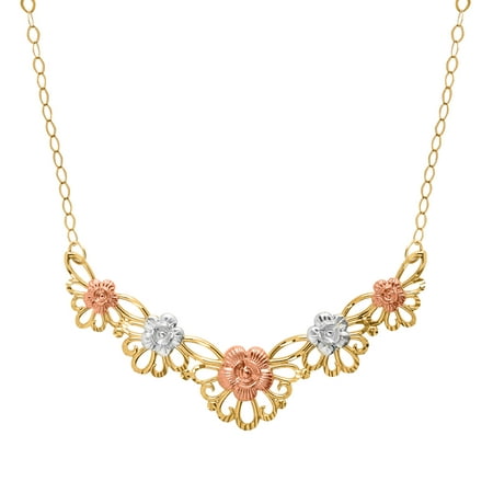 Just Gold Floral Garl & Necklace in 10kt Three-Tone Gold