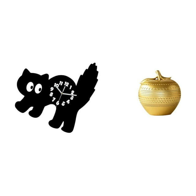 Reloj de pared silencioso con forma de gato, escultura decorativa de frutas, figura de resina, material acrílico resistente, ideal para la sala de est