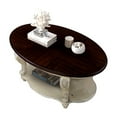 thumbnail image 3 of Hassch 2-Tier Oval Coffee Table, 42" Living Room Center Table w/ Rubber Wood Legs & Floral Carved Design, Beige+Espresso, 3 of 8