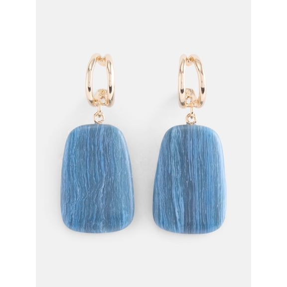 Scenario Women's Gold Tone Double Hoop Drop Earrings with Resin Stones