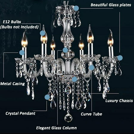 Modern 6 Light Candle Clear Crystal Chandelier