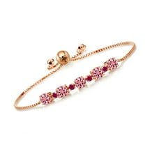 Gem Stone King 18K Rose Gold Plated Silver Bracelet for Women Pink Moissanite Created Ruby (2.74 Cttw)
