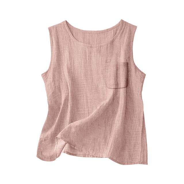 YAZHPA Hauts en Lin pour Femmes, Débardeurs en Coton et Lin pour Femmes, Chemises d'Été Sans Manches Décontractées à Col Rond, Rose 2TG