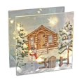 thumbnail image 1 of Square Led Painted Glass Stand (House With Snowman) - Set of 2, 1 of 1