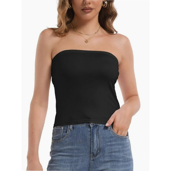 Strapless Crop Tube Tops for Women Solid Color Trendy Sexy Cami Tops