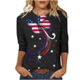 thumbnail image 1 of Birdeem T-Shirt Mode Femme Jour de l'Indépendance Imprimé Ample Manches 3/4 Col Rond Haut Décontracté, 1 of 1