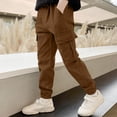 thumbnail image 2 of Boys Cargo Pants 9-10Y Size Casual Tapered Joggers Big Youth Solid Color Loose Comfortable School Wear Kids Pant Coffee, 2 of 6
