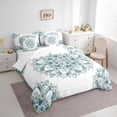 thumbnail image 3 of jejeloiu Hippie Medallion Floral 7pcs Bedding Comforter Set,Teal Bohemian Flower Queen Bedding Sets,Boho Exotic Style Queen Sheet Sets For Teens,Ultra Soft Home Decor Reversible, 3 of 8