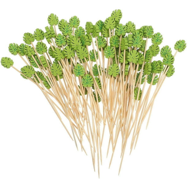 100pcs Bamboo Skewers Appetizer Sticks Leaf Shaped Topper Bamboo Food Picks
