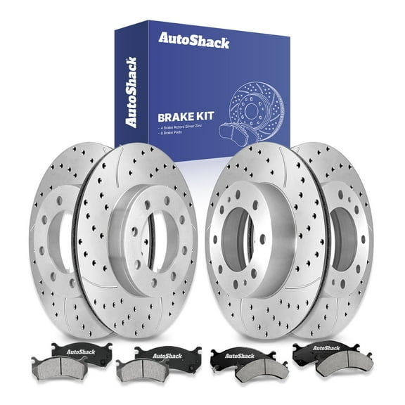 AutoShack Front Vented & Rear Vented Drilled & Slotted Silver Zinc Coated Brake Rotors   Ceramic Pads 12-PC Brake Kit Replacement for 2001-2006 GMC Sierra 2500 HD SilverShield Pro