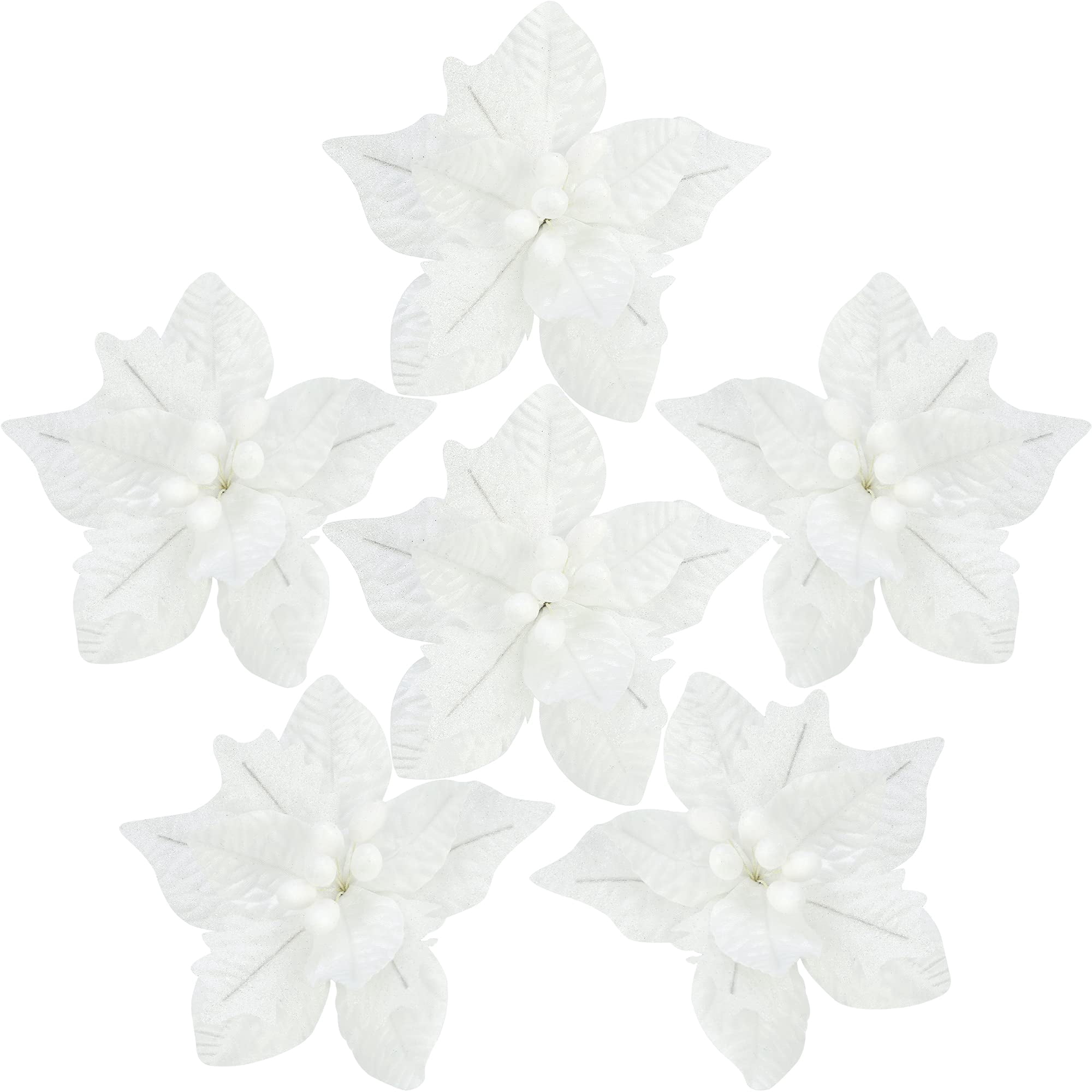 Sea Team 6-Pack Artificial Glitter Poinsettia Christmas Flower ...