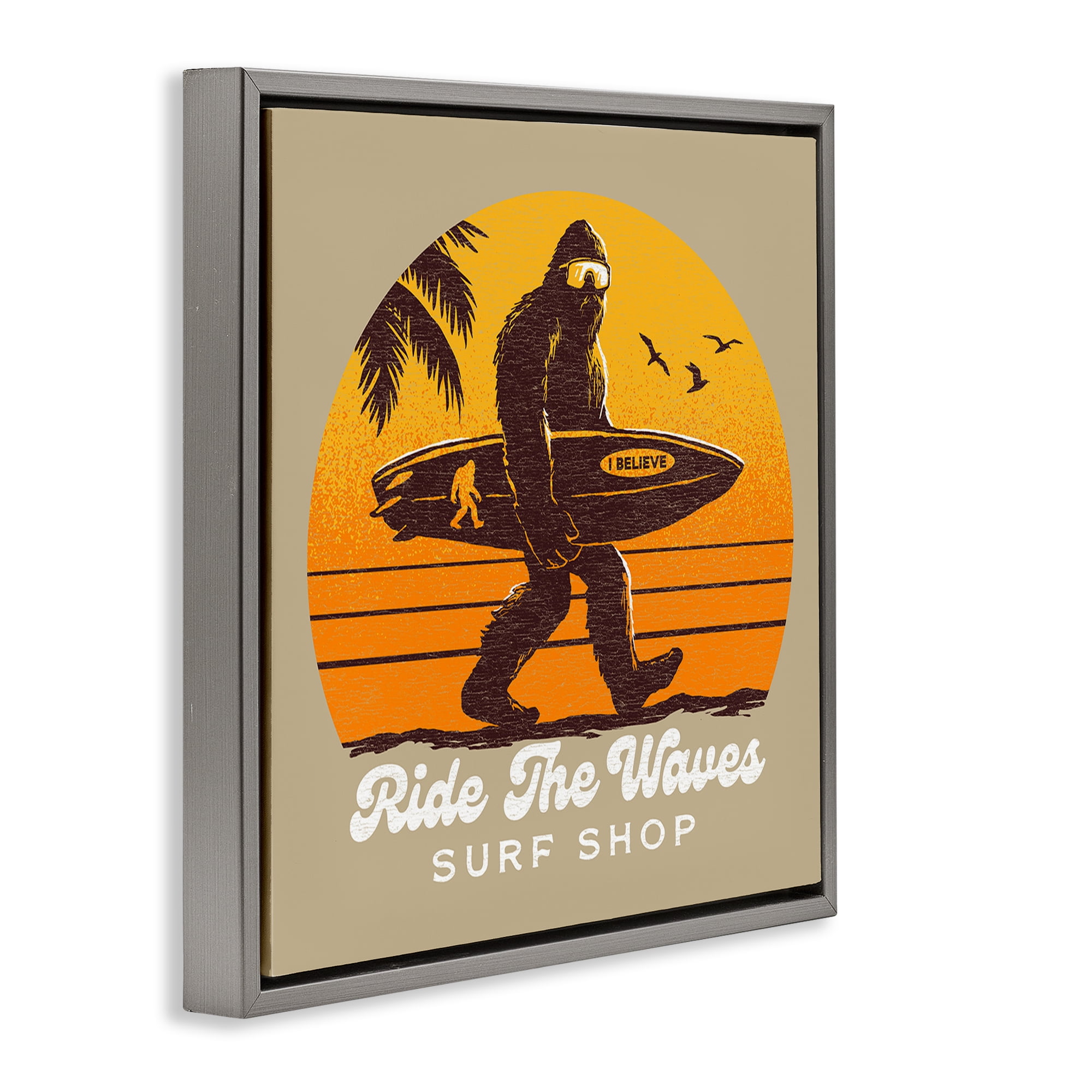Ride The Waves Surf Shop Gray Framed Floater Canvas Wall Art, design by Jedco Brands Inc.