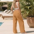thumbnail image 5 of Pxxlle Cotton Linen Pants for Women Dressy Straight Leg Long Pant Business Casual Drawstring High Waisted Trousers with Pockets Orange M, 5 of 10