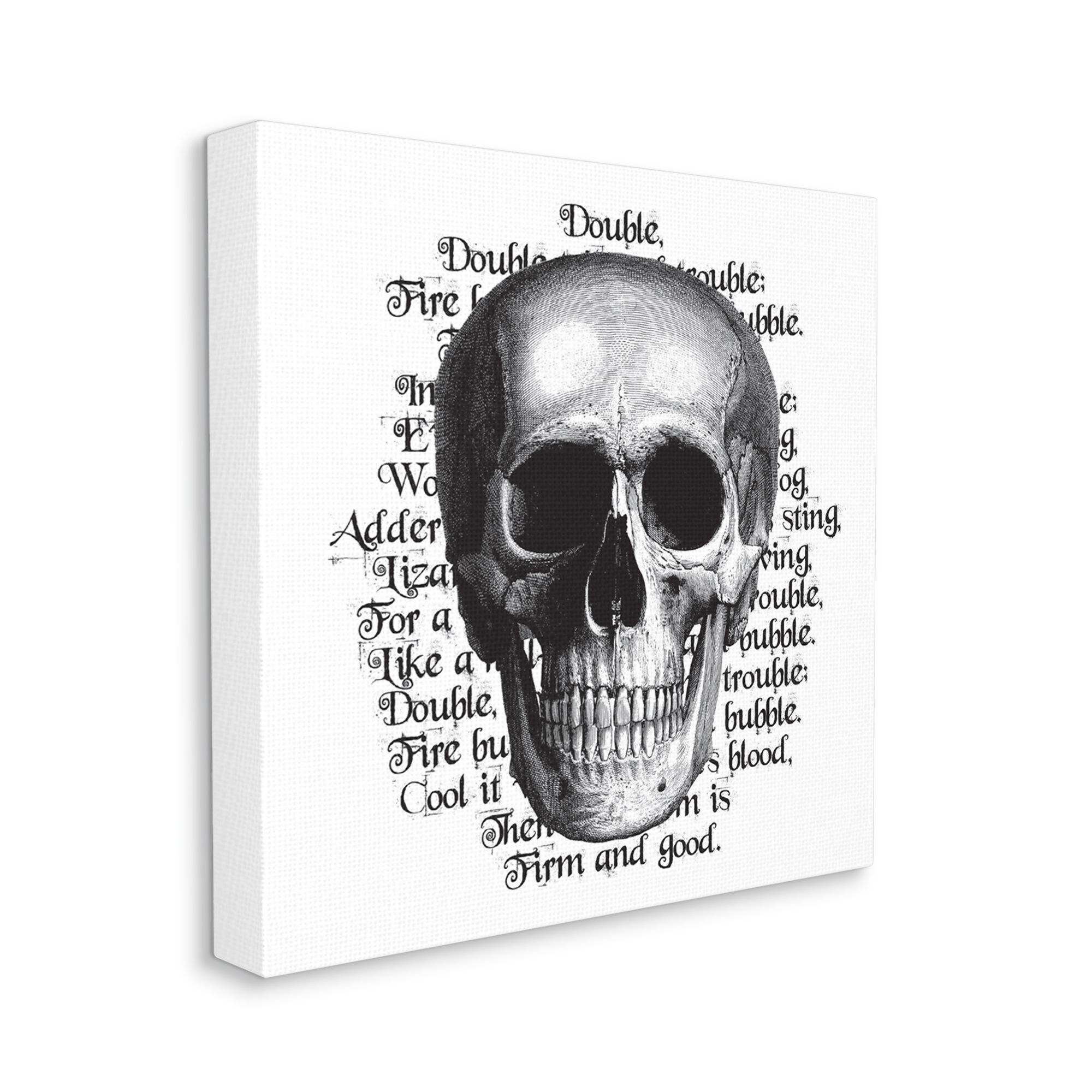 Spooky Skull Layered Vintage Script Hex Text Fairy Tales & Fantasy Graphic Art Gallery-Wrapped Canvas Print Wall Art