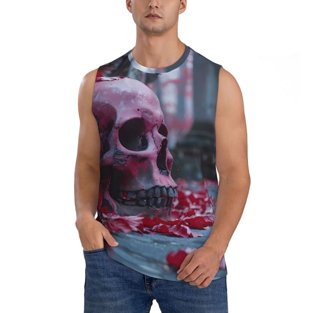Fotbe Gothic Red Skull Cemetery Men's Camiseta sin Mangas Estampada para Hombres, Playera Casual para Gimnasio, Entrenamiento, Playa-X-Large
