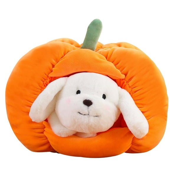 HLONK Halloween Plush Pumpkin Pillow With Dog Nest Halloween Stuffed Animal Dog Plushies White Puppy Doll Toys for Kids Halloween Decortion