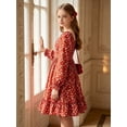 thumbnail image 6 of Lanbubble Girls Long Sleeve Floral Dress Square Neck Ruched A-Line Casual fall winter Dress 7-14 Years, 6 of 11
