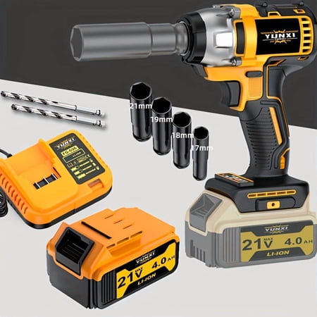 DGB Heavy Duty 21V Max Lithium-Ion Cordless Impact Wrench 1/2 Inch Drive with High Torque Battery Charger and Storage Case for Professional and DIY Applications