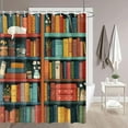 thumbnail image 5 of Colorful Bookshelf Shower Curtain with Hooks Vintage Library Cat Camera and Plants Design Fabric Bathroom Decor for Book Lovers Reading Style Bathtub-72"W x 72"L (Pack of 1), 5 of 7
