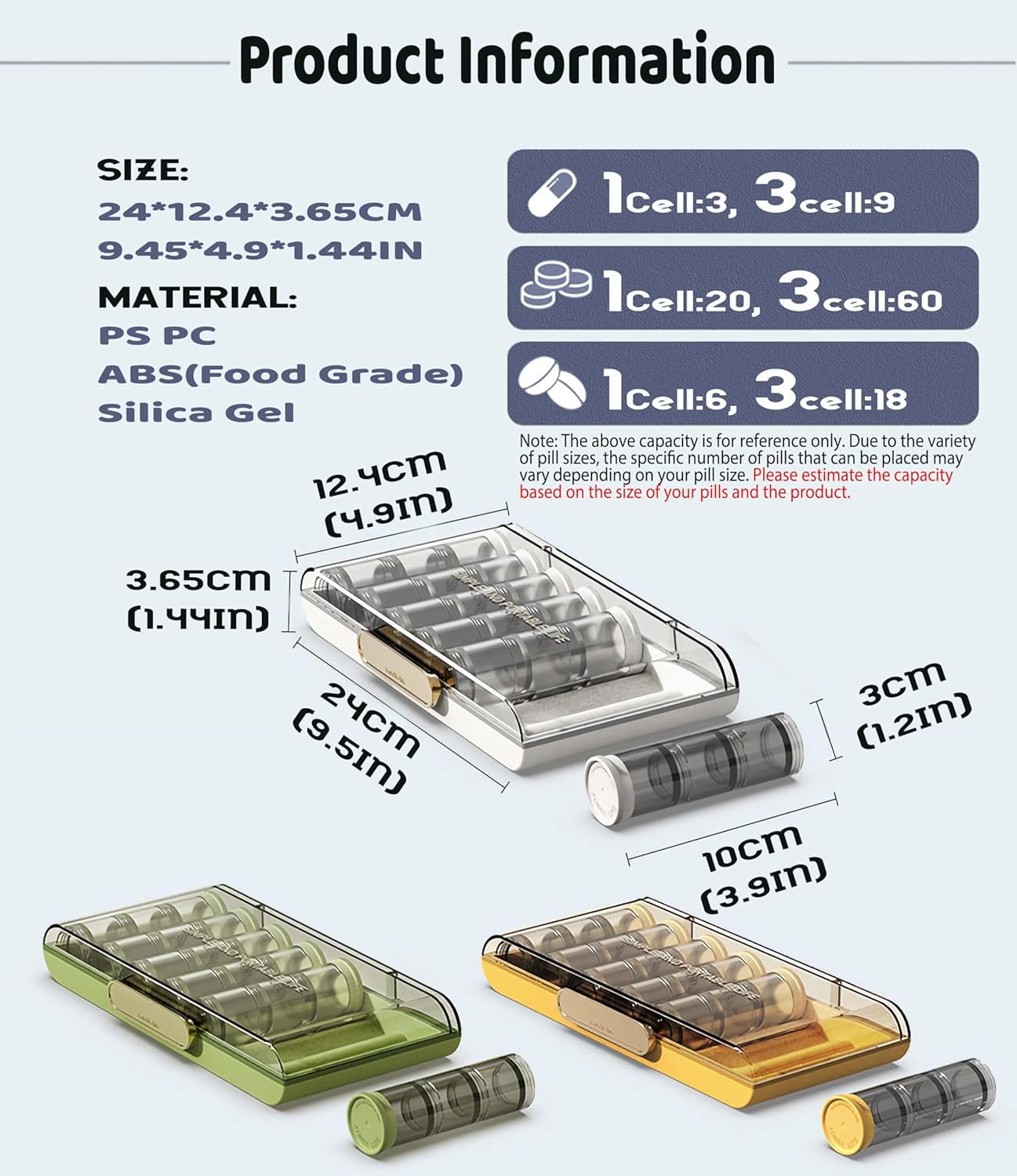 7-Day Pill Organizer with 21 Compartments for 3 Times Daily - Extra-Large Moisture-Proof Travel Pill Case for Vitamins, Fish Oil, Medications - Weekly Medicine Dispenser, White