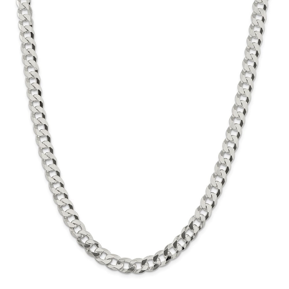 Solid .925 Sterling Silver 8.5mm Beveled Curb Chain 