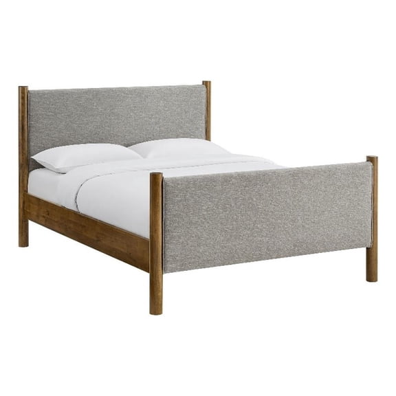 Maklaine Queen Size Fabric Upholstered Platform Bed in Wheat Walnut