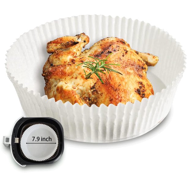 POWKOL Papel de pergamino desechable de 20 cm para freidora de aire, 200 unidades, revestimiento redondo desechable, resistente al aceite y al agua, para horno, microondas y freidora de aire, color