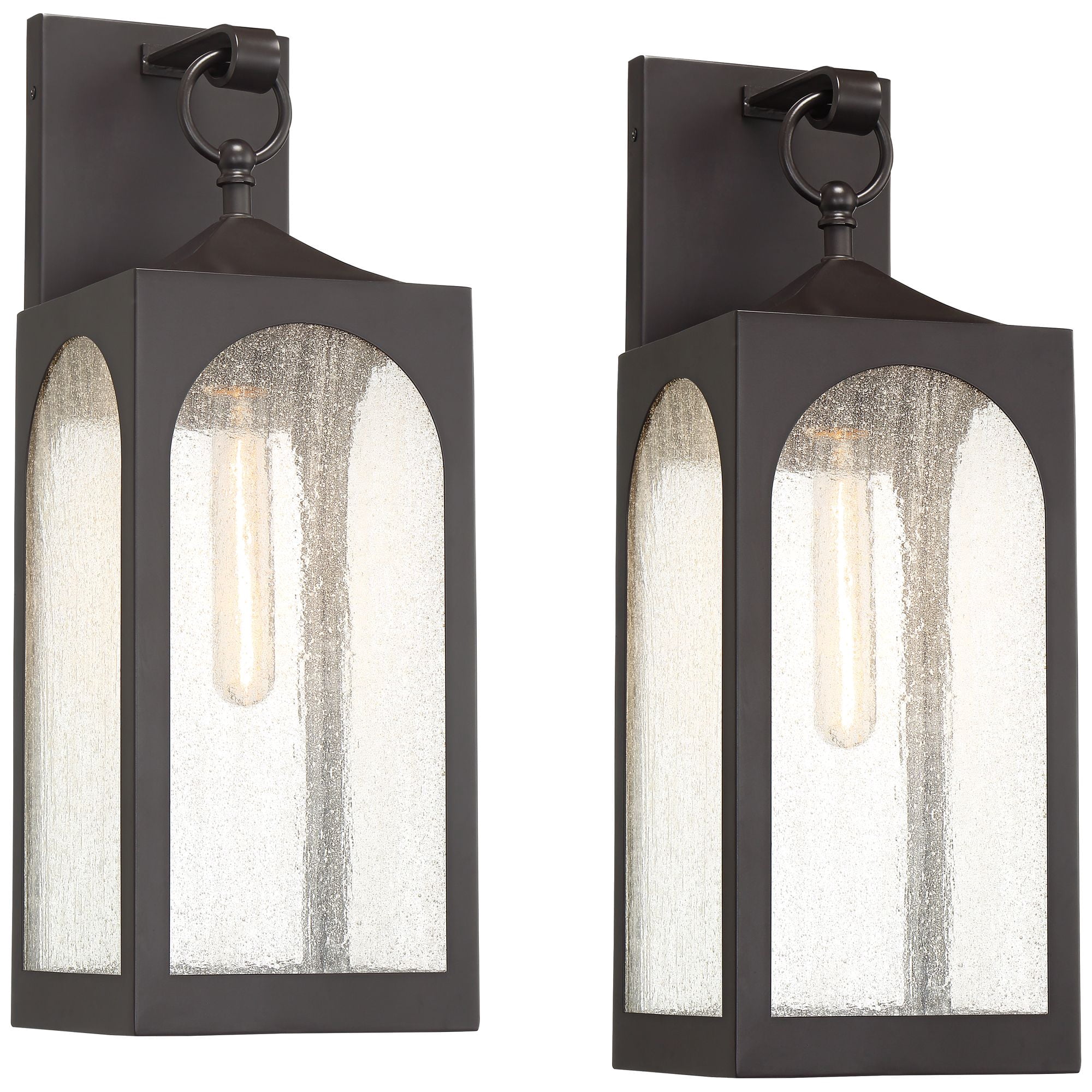Possini Euro Design Tyne Modern Outdoor Wall Light Fixtures Set of 2 Bronze Metal 20 1/2" Seedy Glass for Post Exterior Barn Deck House