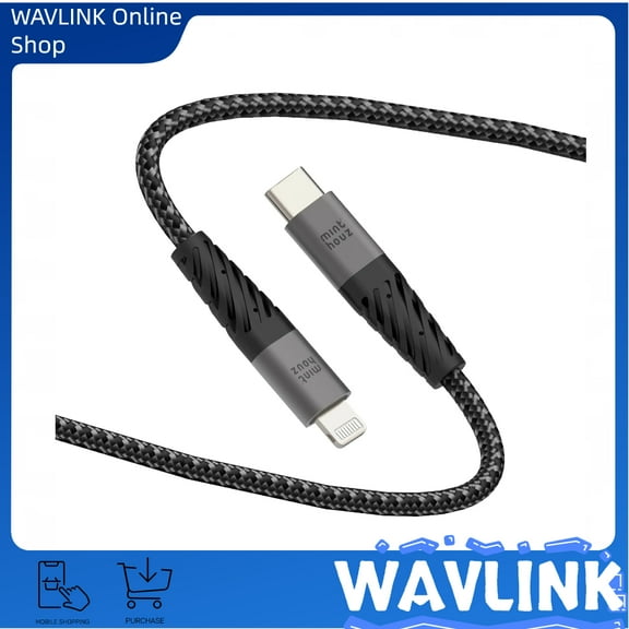 Minthouz USB-C to Lightning Cable 6FT MFi-Certified Nylon Braided 3A Fast Power Delivery Charging Syncing Cable Fastening tape (Charger Not Included)(Grey )