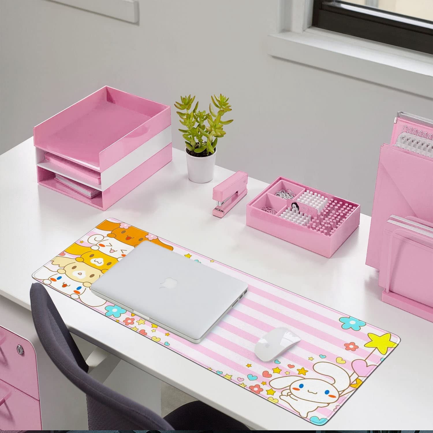 Large Gaming Mouse Pad with Seam Edge, Anti-Slip Extended Mouse Pad with Micro-Weave Cloth Surface,Waterproof Keyboard Pad, Desk Pad for Gamer Office Home XL 35.4" x 15.7" Pink Anime