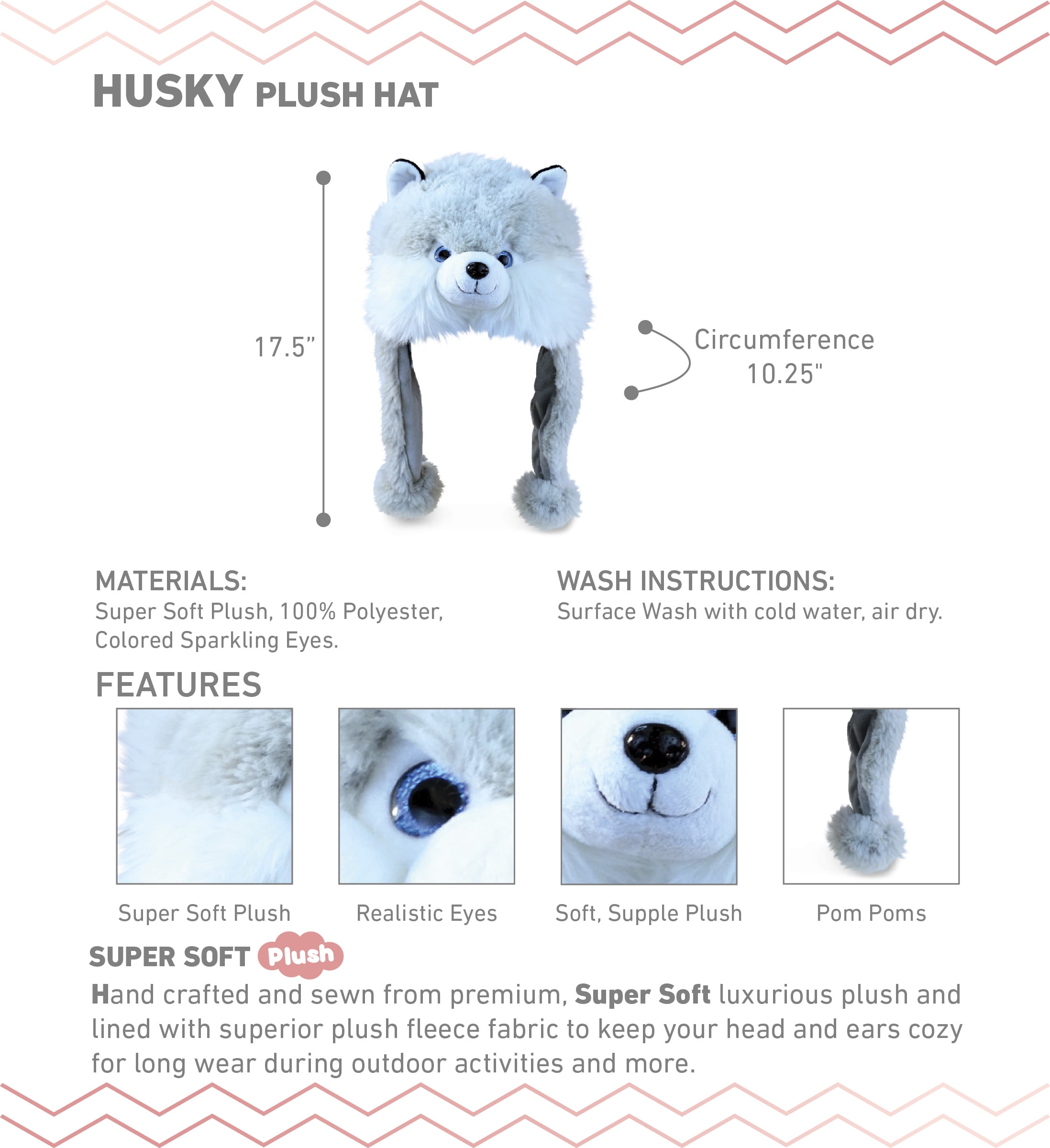 Husky Timber Wolf Plush Winter Hat - Cute Animal Hat With Scarf Mittens, Warm Faux Fur Beanie For Kids & Adults - View #3