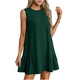 thumbnail image 2 of Womens Cute Dress A-Line Round Neck Dress Sleeveless Dark Green S, 2 of 6