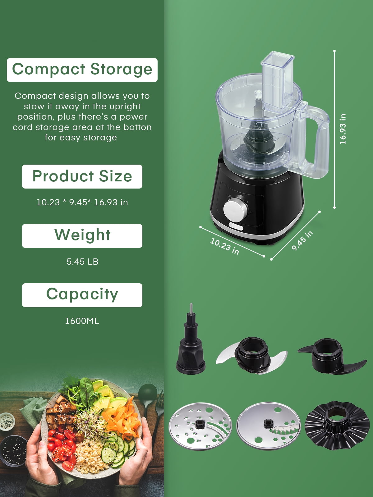 REDMOND Food Processor 8-Cup Electric Vegetable Chopper, 350W, Green, FC001  