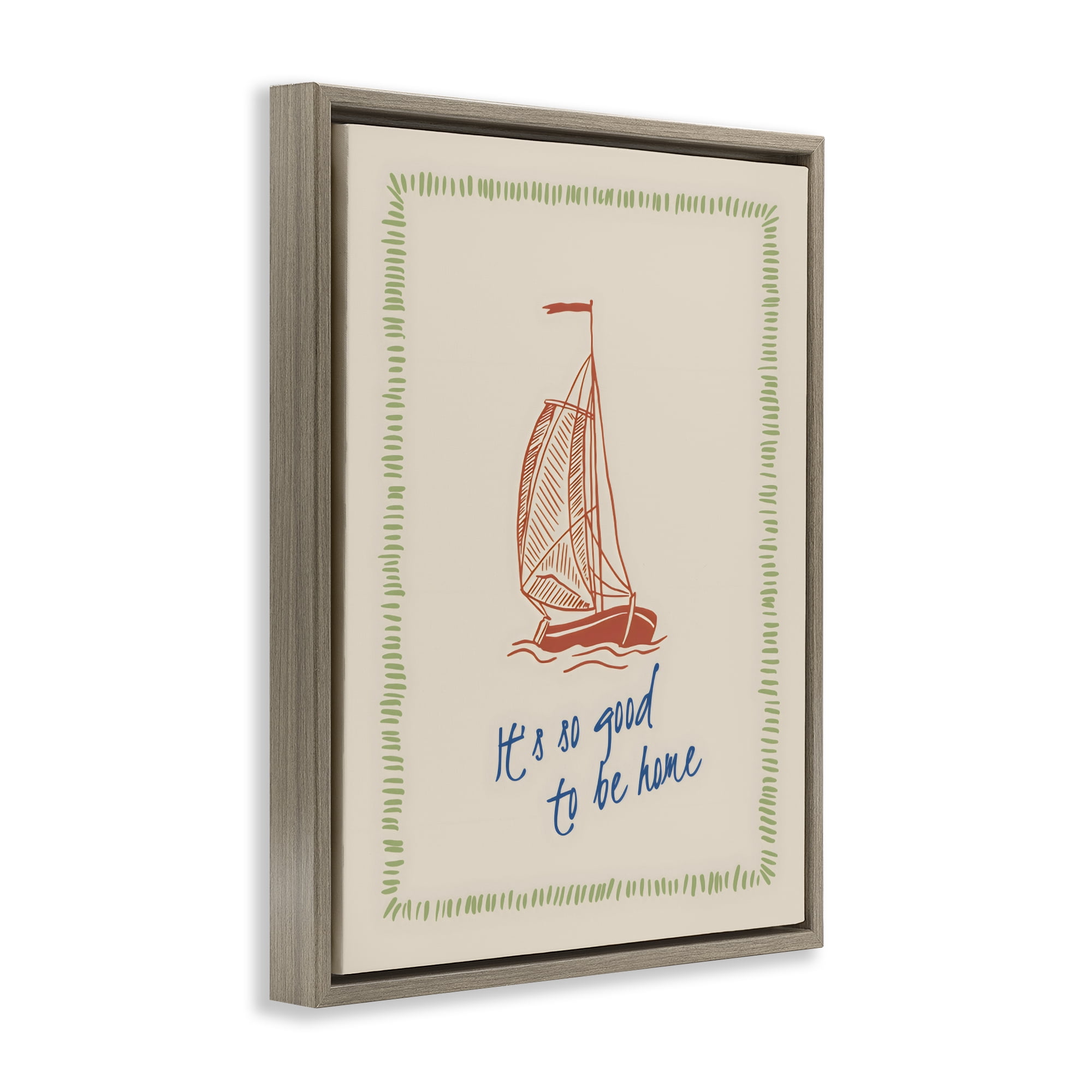 Stupell Industries Good To Be Home Sailboat Brown Framed Floater Canvas Wall Art, design by The Prints Vibe
