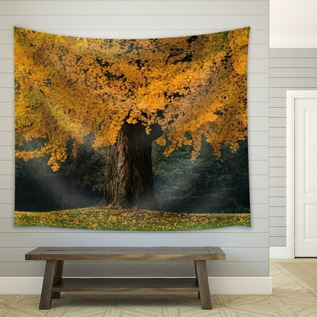 wall26 - Large Gold Tree with Fallen Leaves During Fall Time - Fabric Tapestry, Home Decor - 51x60 inches