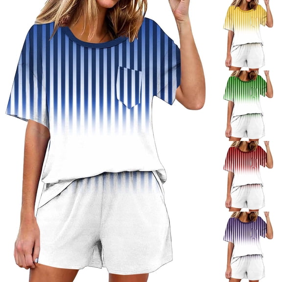 Miluxas Womens 2 Piece Lounge Set Striped Summer Casual Oversized Shirts Biker Shorts Matching Airport Travel Outfit Clothes Yellow XL(XL)