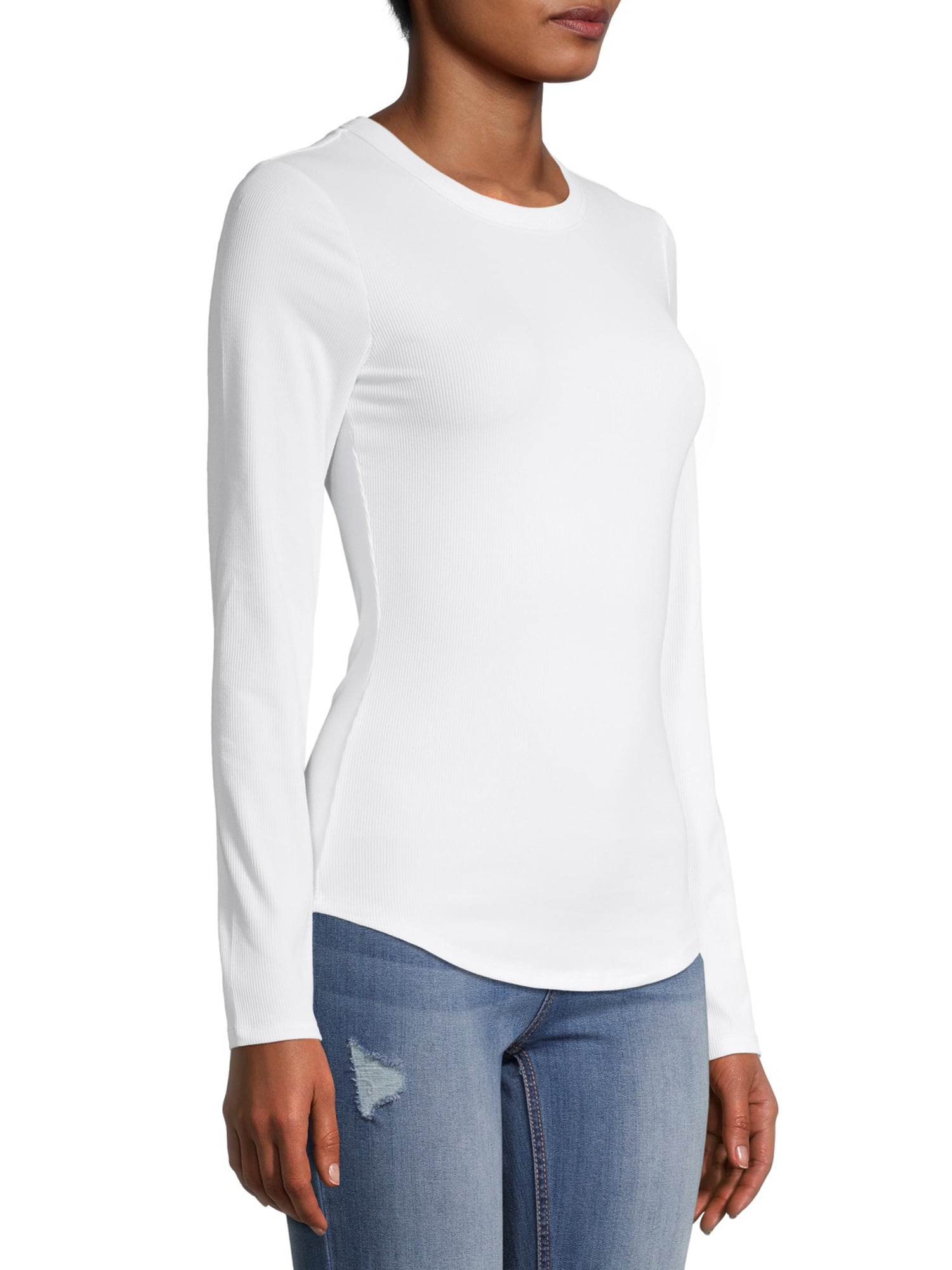 No Boundaries Girl's Ribbed Long Sleeve Crew Neck T-Shirts, 3 Pack