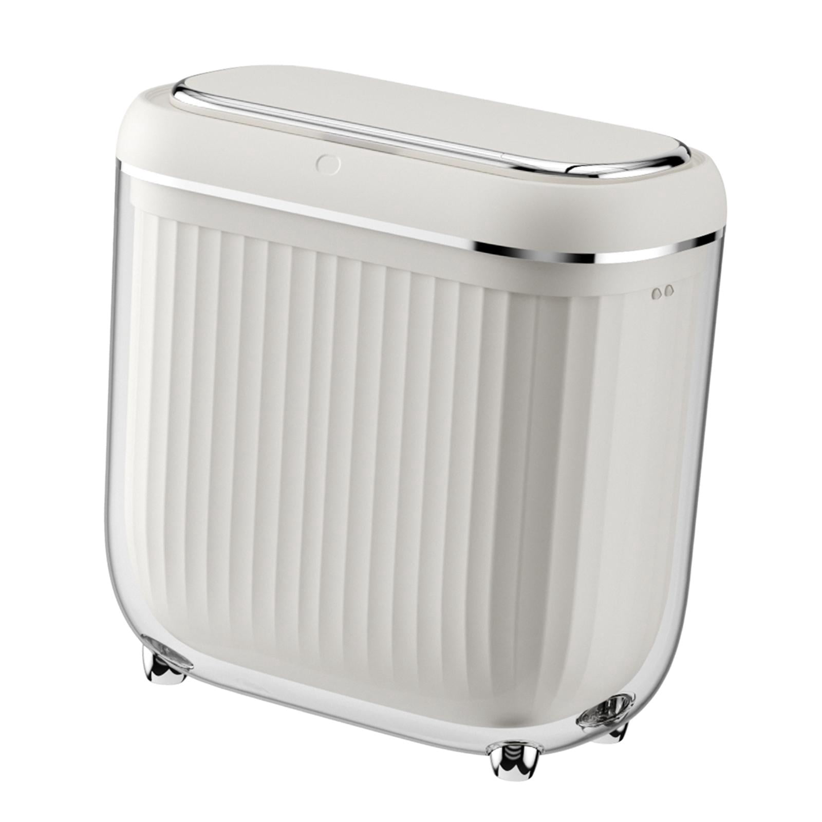 Baoblaze Automatic Trash Bin Narrow Trash Bin, Waterproof Sealed Lid Touchless Garbage Can Bathroom Trash Can for Laundry Home Kitchen White Argent