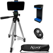 Acuvar 50" Inch Aluminum Camera Tripod with Universal Smartphone Mount + Bluetooth Wireless Remote Control Camera Shutter For all iPhone, Samsung and Most Smartphones
