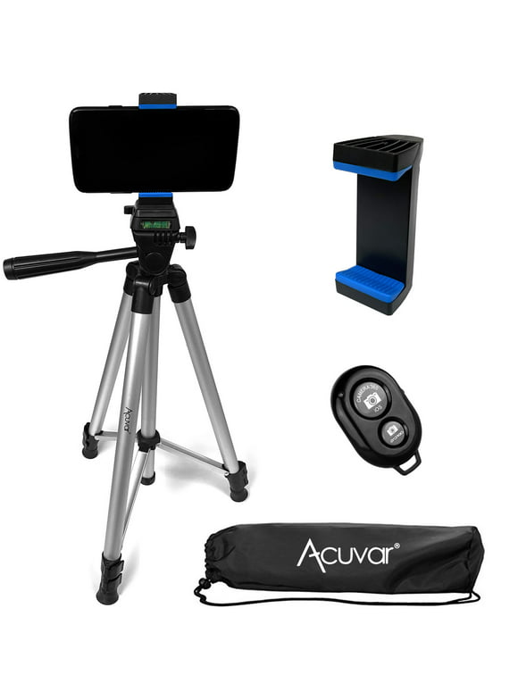 Acuvar 50" Inch Aluminum Camera Tripod with Universal Smartphone Mount + Bluetooth Wireless Remote Control Camera Shutter For all iPhone, Samsung and Most Smartphones