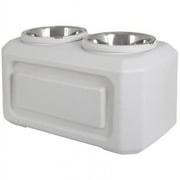 Gamma2 Vittles Vault 2-in-1 Elevated Stainless Steel Dog Bowls with 50 lb Dry Food Storage, White