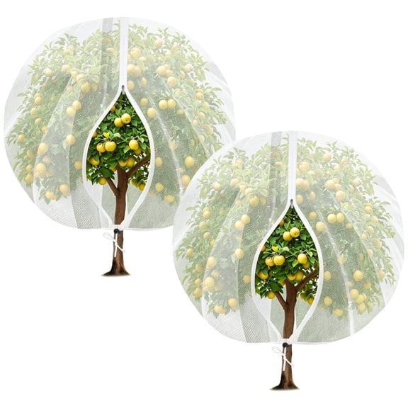 2 Pcs 10 x 10 FT Tree Netting with Zipper and Drawstring, Polyethylene Heavy Duty Mesh Netting for Fruit Trees, Flowers, Shrubs, Bird Protection Cover for Garden, Farm, Patio