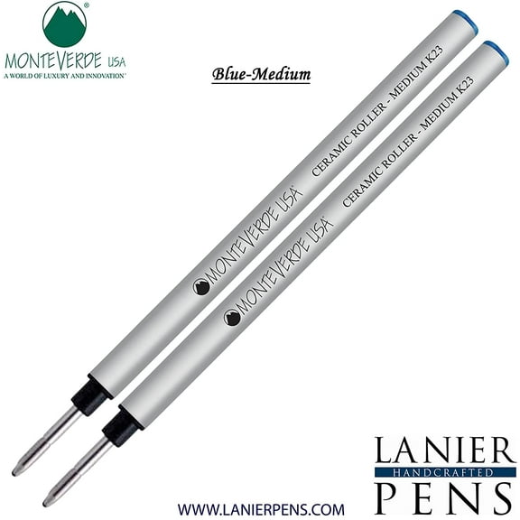 Lanier Combo Pack - 2 Pack - Monteverde Capless Ceramic Rollerball K23 Gel Ink Refill Compatible with most Pelikan Style Rollerball Pens - Blue (Medium Tip 0.7mm)