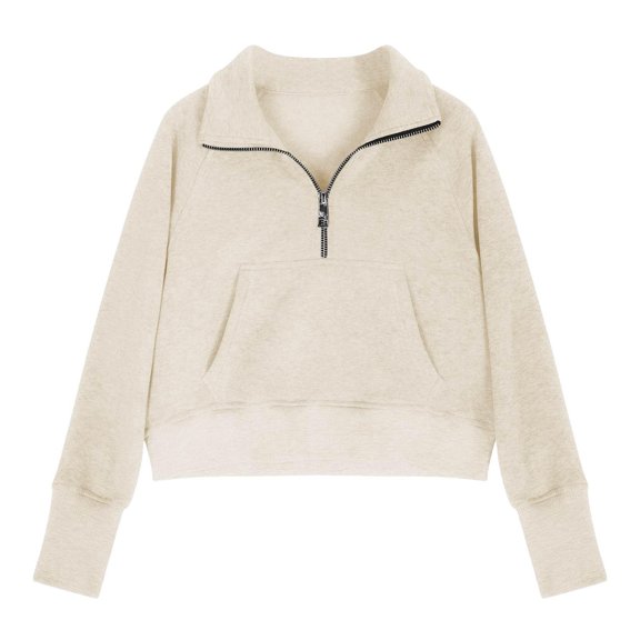 GiLiling Girls Sweatshirt, Half Zip Cropped Pullover Fleece Quarter Zipper Hoodie, Fall Fashion Outfit Clothes (Beige, 9-10 Years)