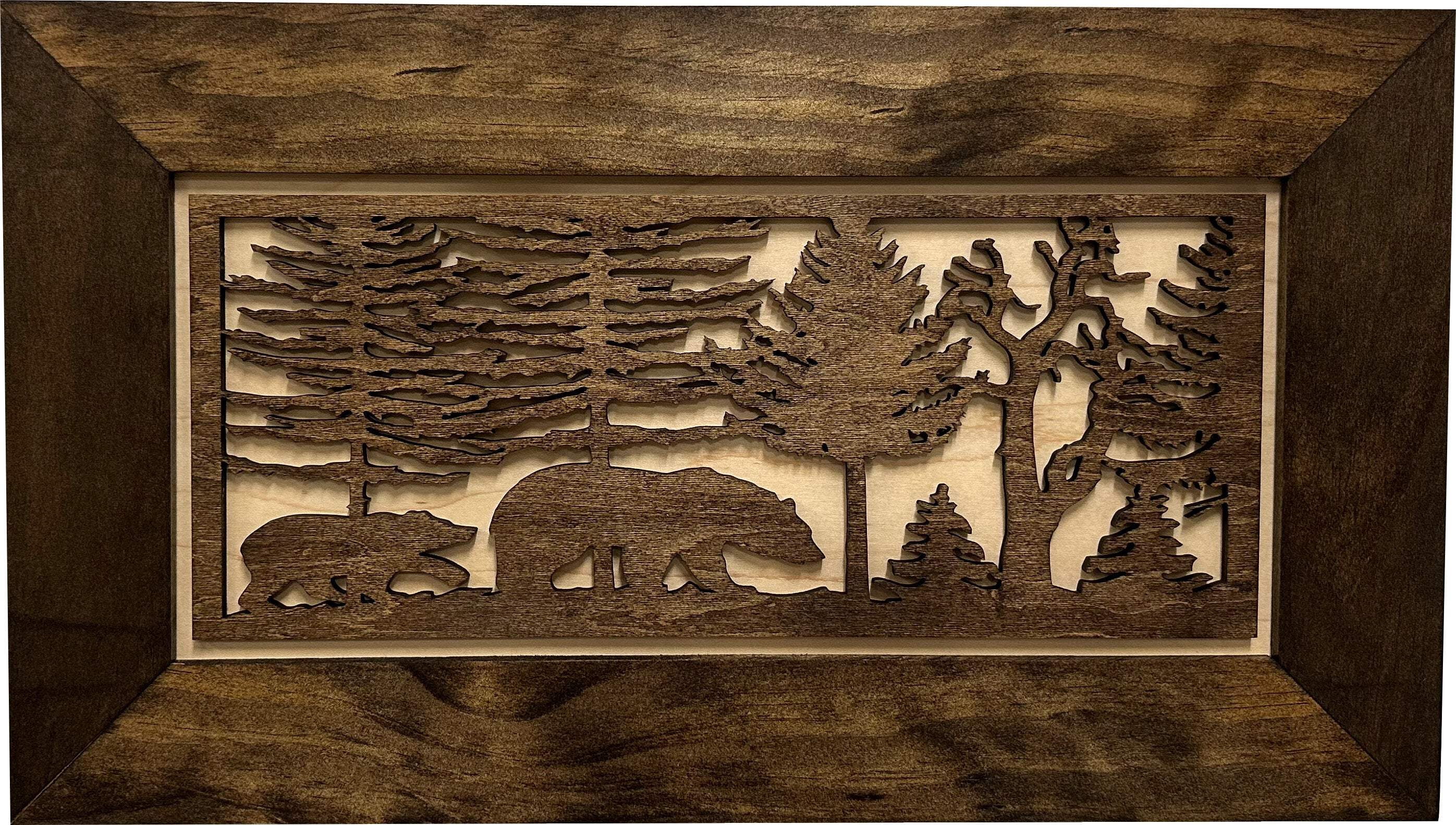 Bellewood Designs Wood Gun Cabinet Wall Decor, Bears in the Woods, Hidden Gun Safe, Secure Pistol Storage Rack