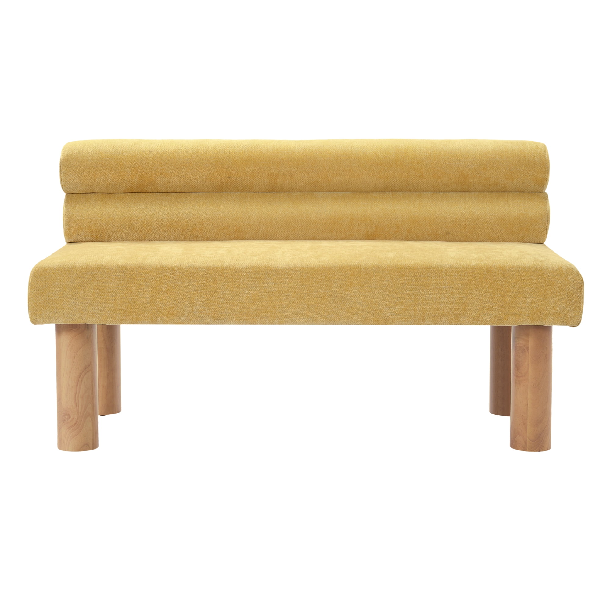 Leumius Upholstered Dining Bench, Entryway Bench, Ottoman for Dining Room, Bedroom, Living Room, Rubber Wood Leg 300 LBS Support, Yellow