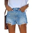 thumbnail image 1 of Pantalones cortos de mezclilla con cintura media ondulado, azul claro para mujer, XXL, 1 of 4